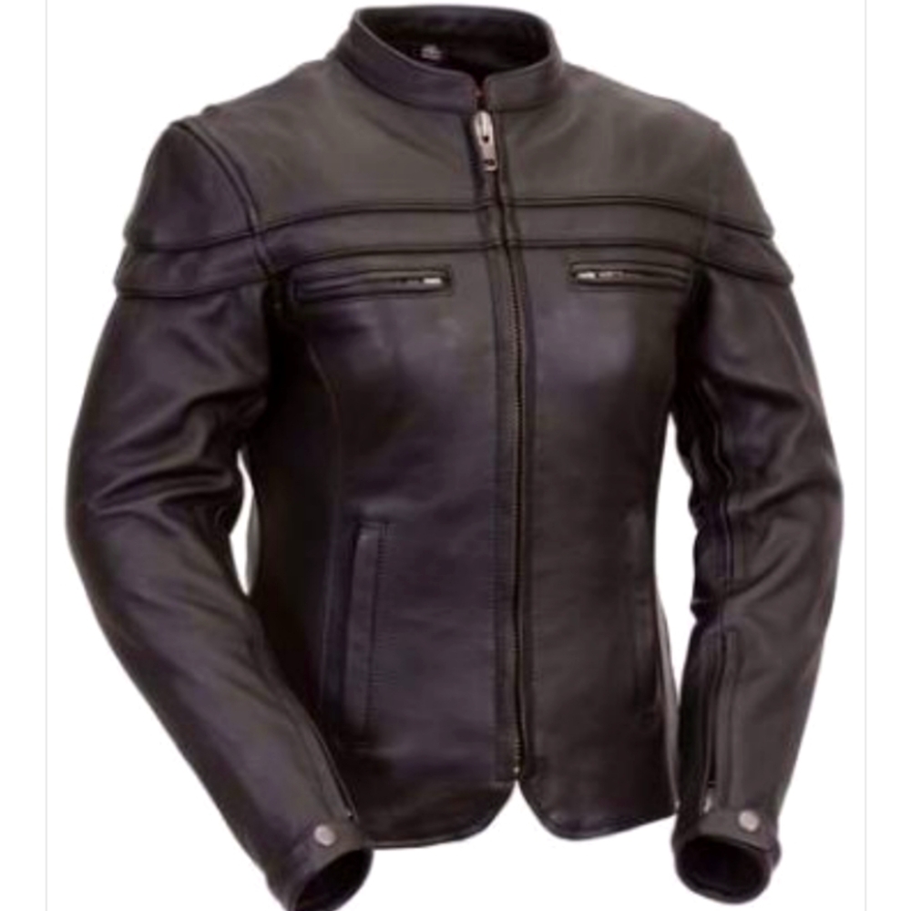 Women's M&M Leather Black Leather Motorcycle Riding Jacket